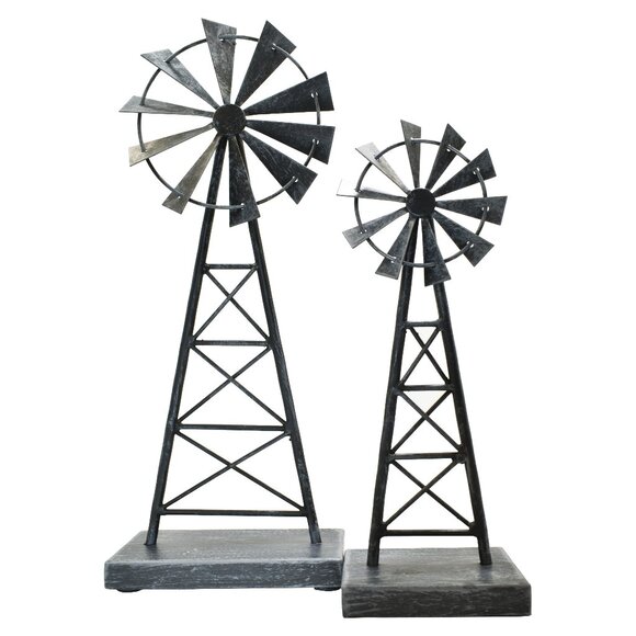 Adam & Friends Home Decor Metal Windmills (Large & Small) Sculpture2-Piece